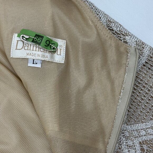 Damianou Size Large Beige Silver Metallic Sleeveless Great Gatsby Flapper Dress - Picture 8 of 9